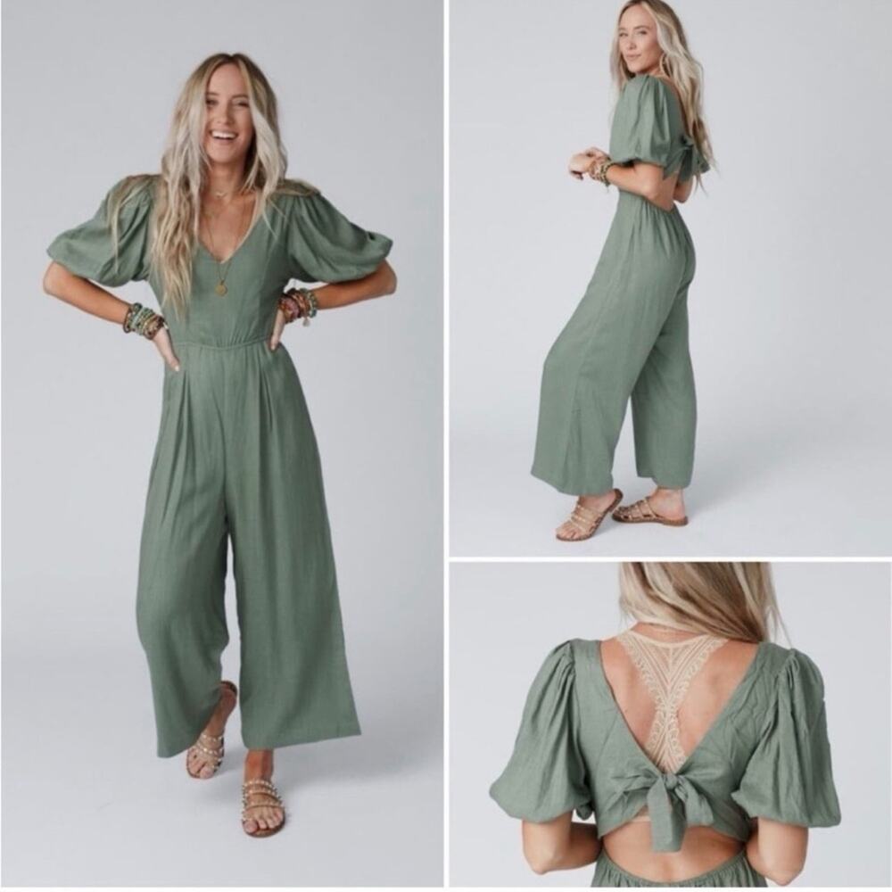 Aaron&Amber Linen Olive Green Jumpsuit